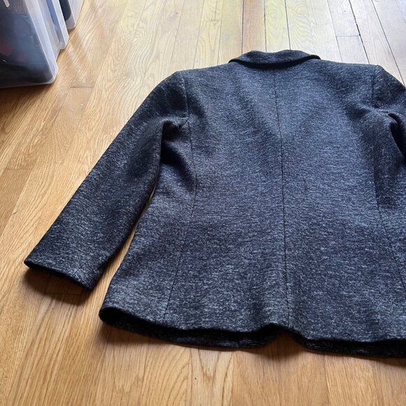 Theory Size 12 Gray Kiersten K Strategy Wool Cotton Blend Tweed Blazer Jacket - Picture 16 of 16